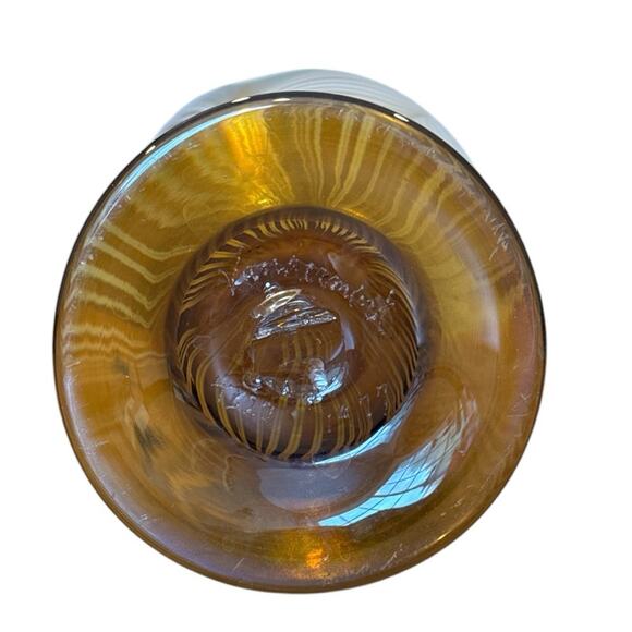 Vandermark 1977 Gold and Blue Glass Art Vase with Peacock Feather Design - Picture 4 of 7